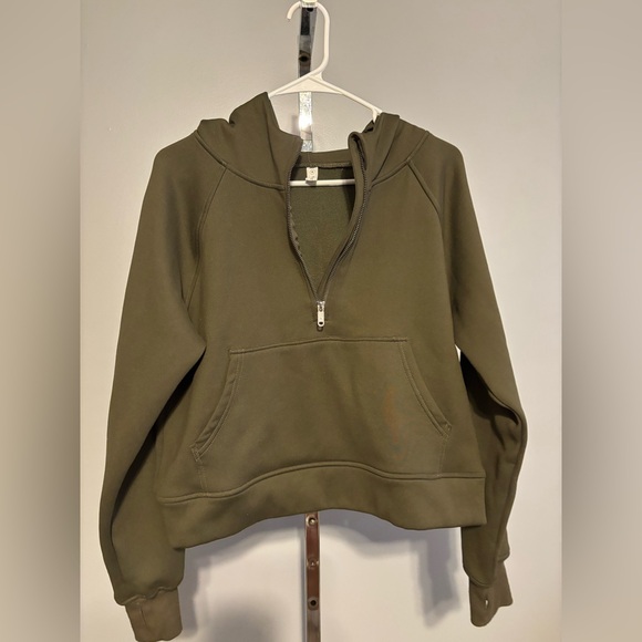 LASLULU Women's Top Size M Olive Green Scuba Cropped 1/4 Zip Hoodie - Picture 1 of 8